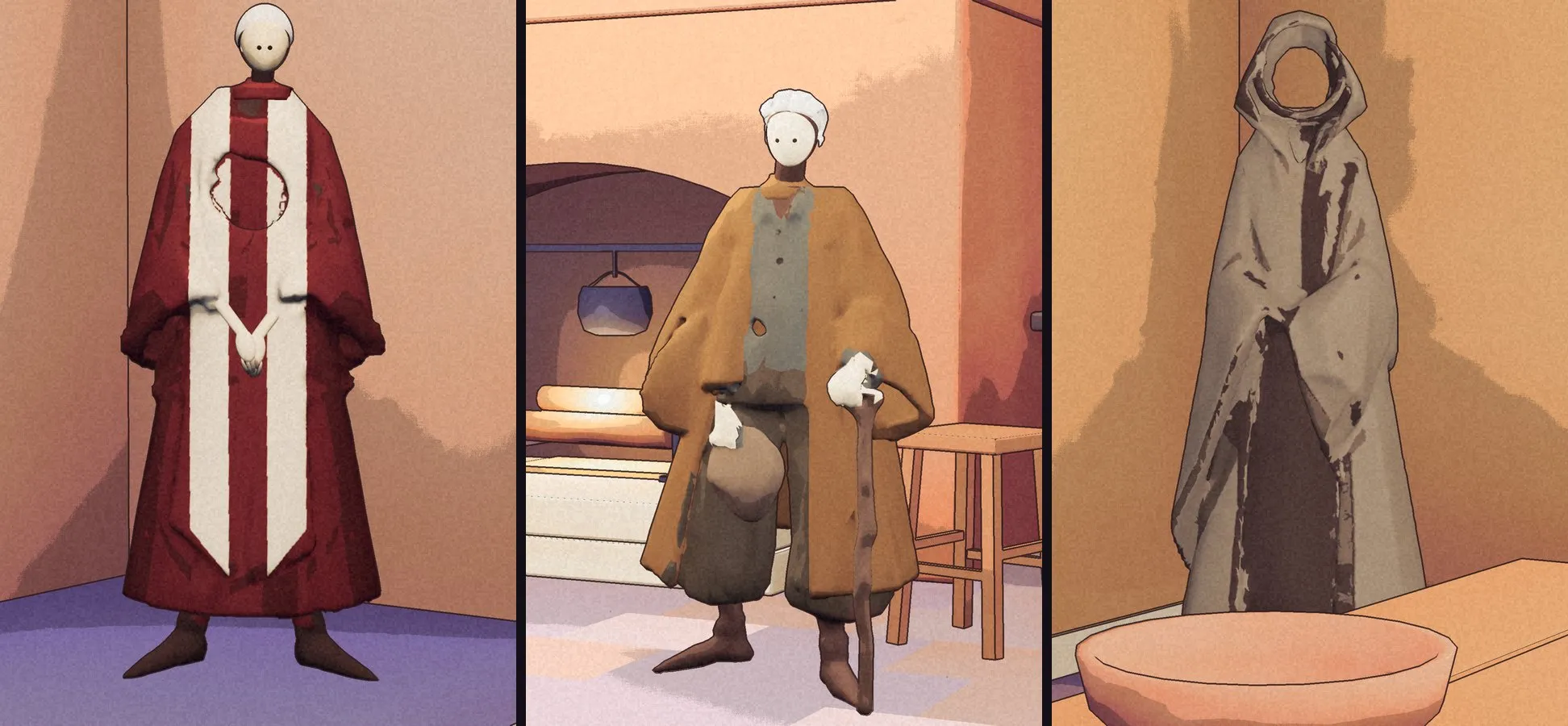 The same three in the game, side by side.